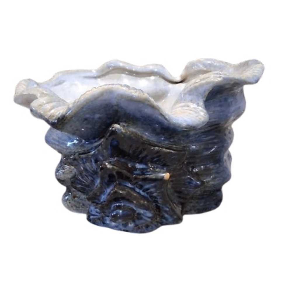 Rare Vintage Sea shell, Deep blue with pearl finish, planter, ETC.